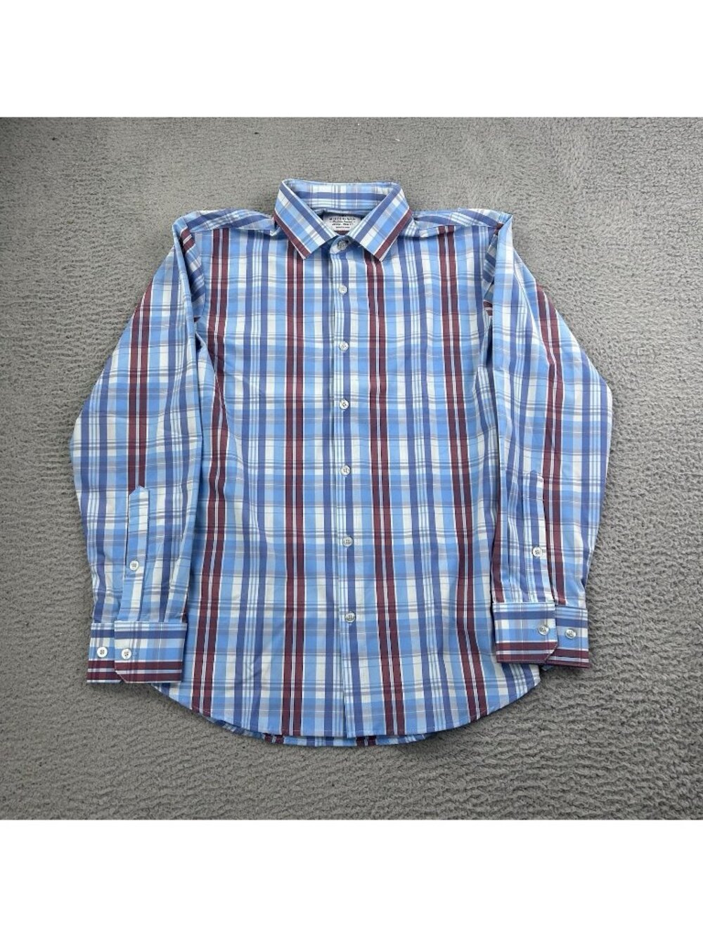 Mizzen+Main Mens Trim Fit Plaid Performance Dress Shirt Blue Maroon Medium 20056